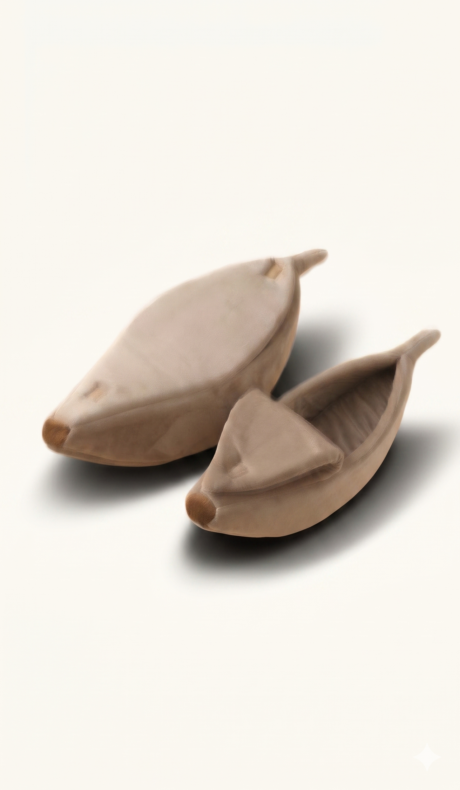 Banana-shaped bed in brown with openable flap