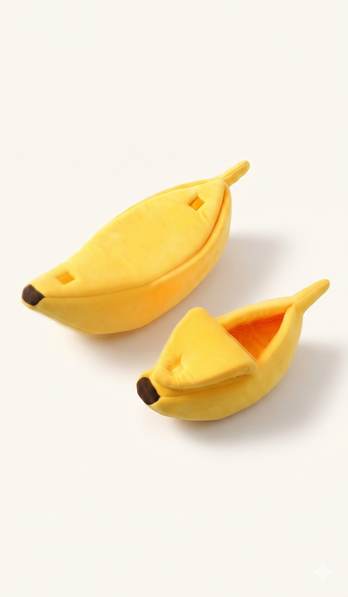 Banana-shaped bed in yellow for cat