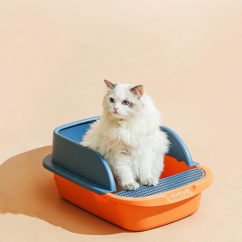 Blue-Orange semi-enclosed cat litter box 