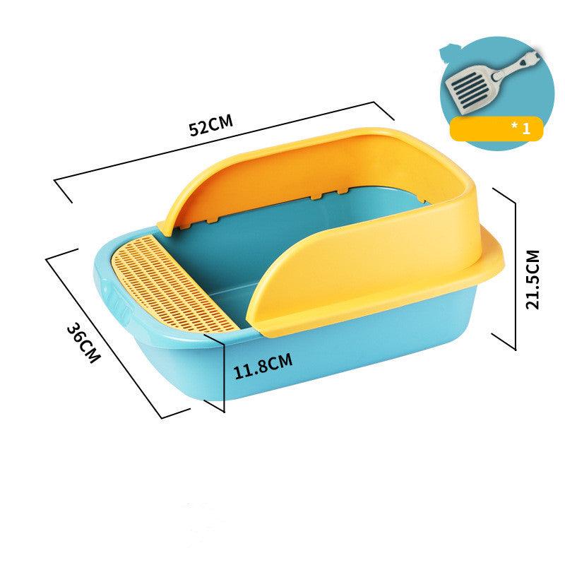 Teal-Yellow semi-enclosed cat litter box 