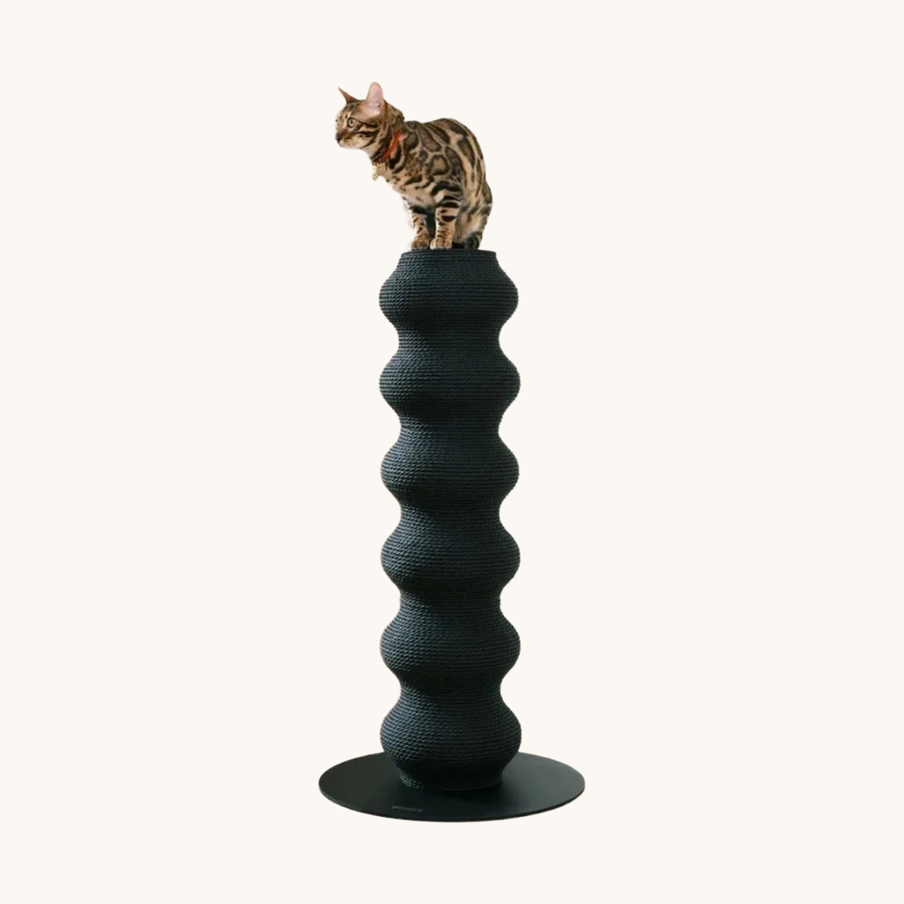 Pillar Cat Tower in black, paper vine wrapped scratching post