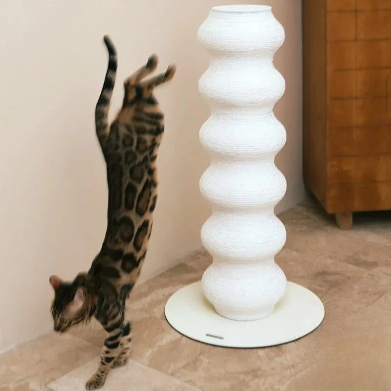 Pillar Cat Tower in white, shown in a living room setting