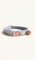 Gingham Pet Collar in Pale Blue, adjustable nylon collar with metal buckle