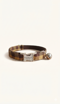 Plaid Pet Collar in brown-yellow, adjustable nylon collar with metal buckle