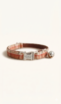 Plaid Pet Collar in Orange, adjustable nylon collar with metal buckle