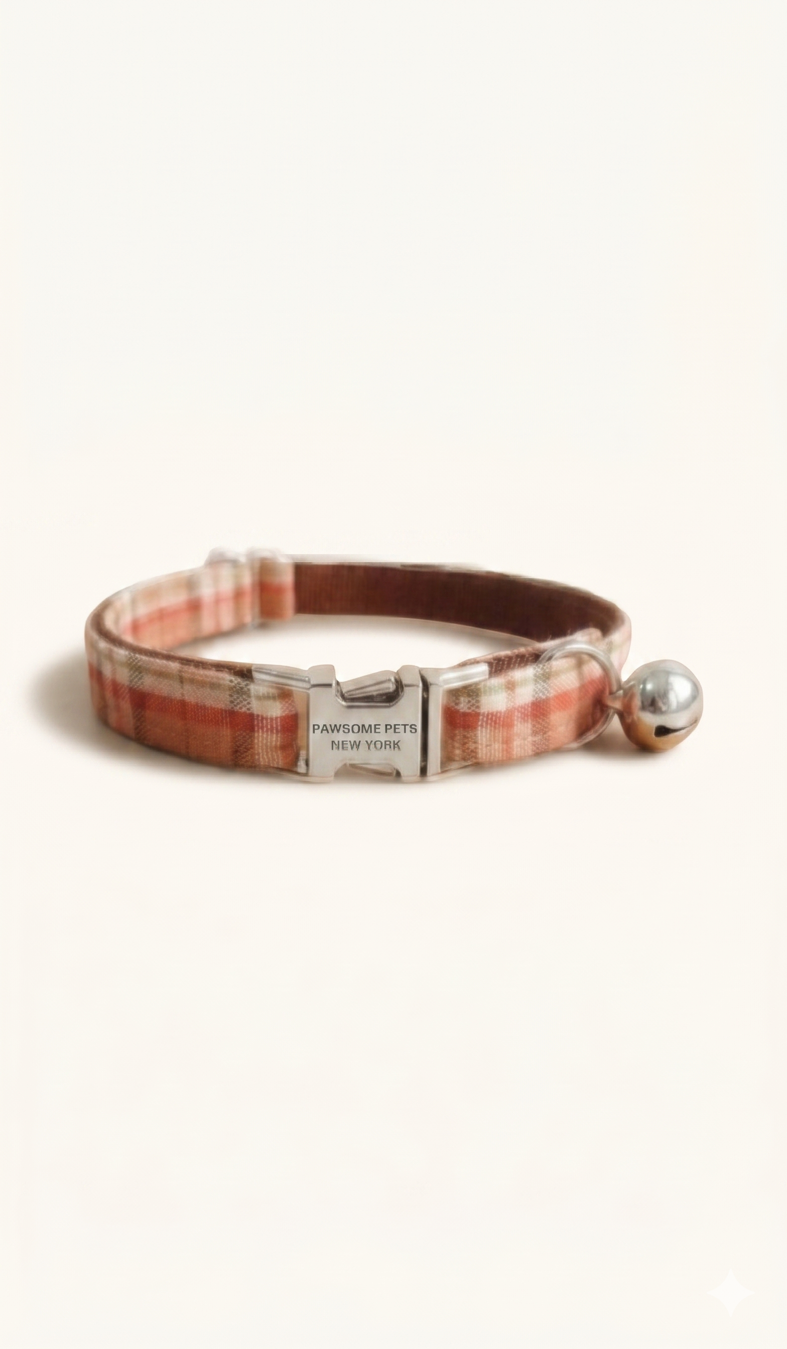 Plaid Pet Collar in Orange, adjustable nylon collar with metal buckle