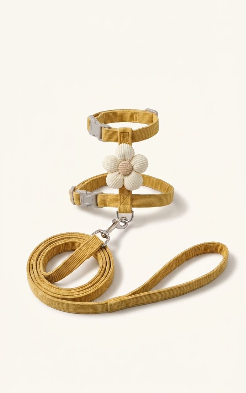 Flower Ribbed Cat Harness & Leash in yellow
