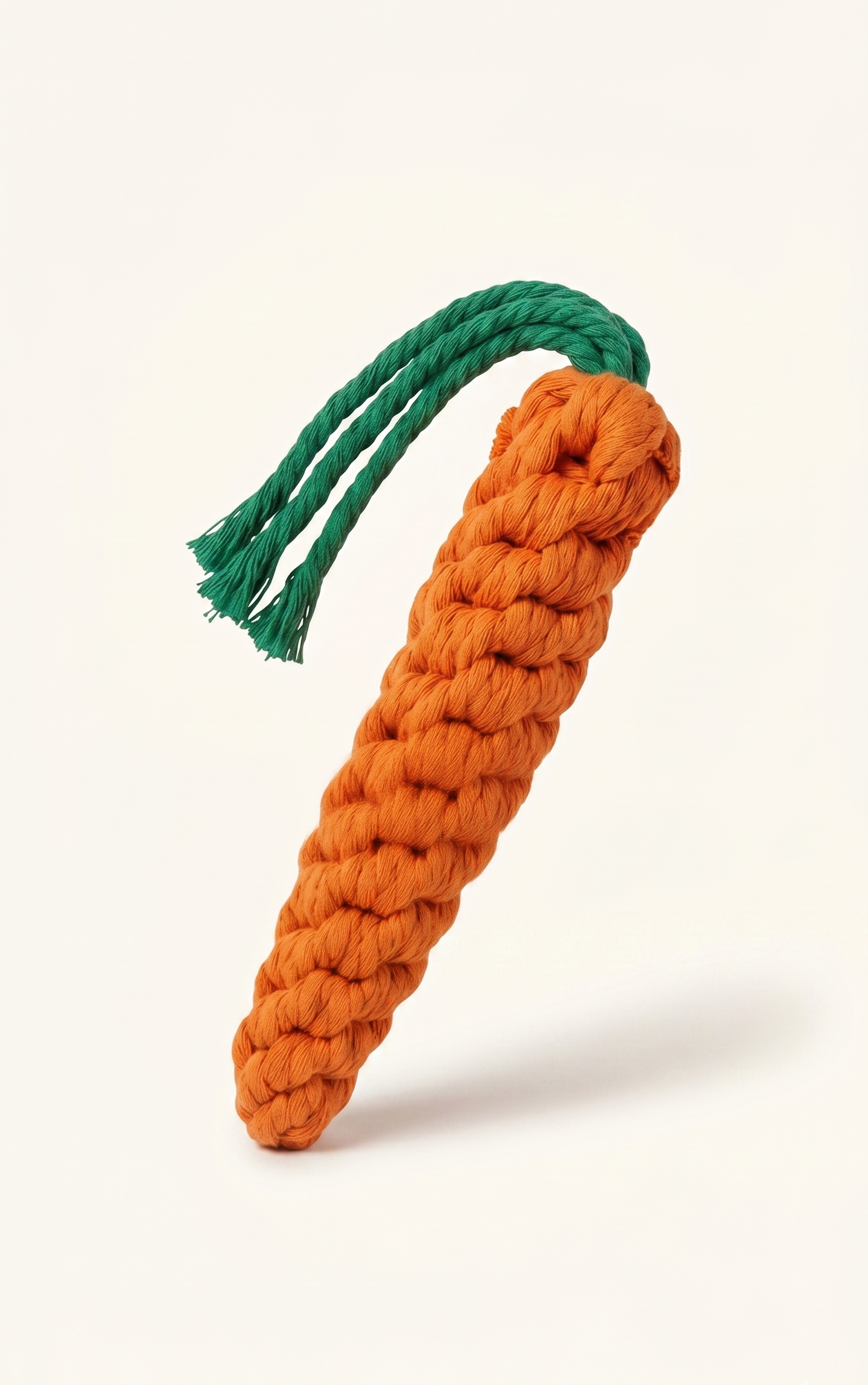 Handmade orange carrot-shaped rope toy for dogs