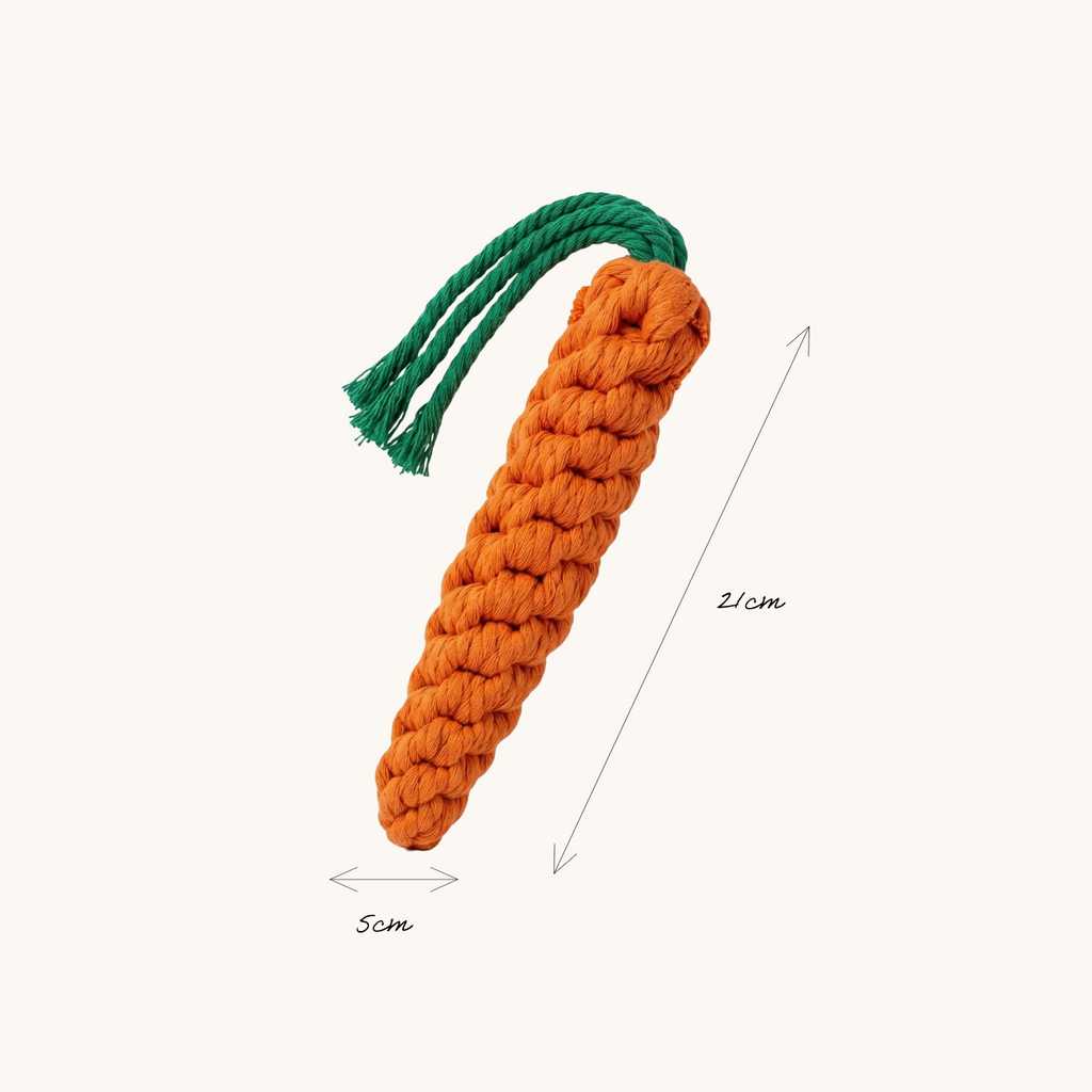 Handmade orange carrot-shaped rope toy suitable for medium and large dogs