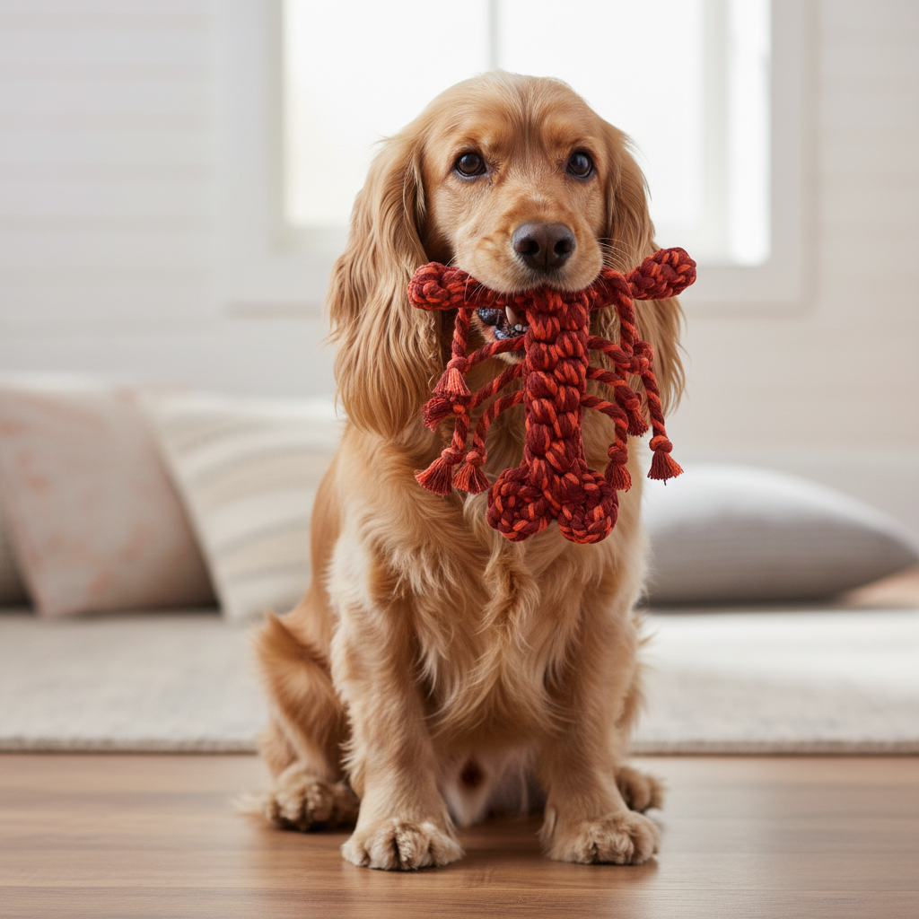 Dog playing with Monli Sir Lobster
