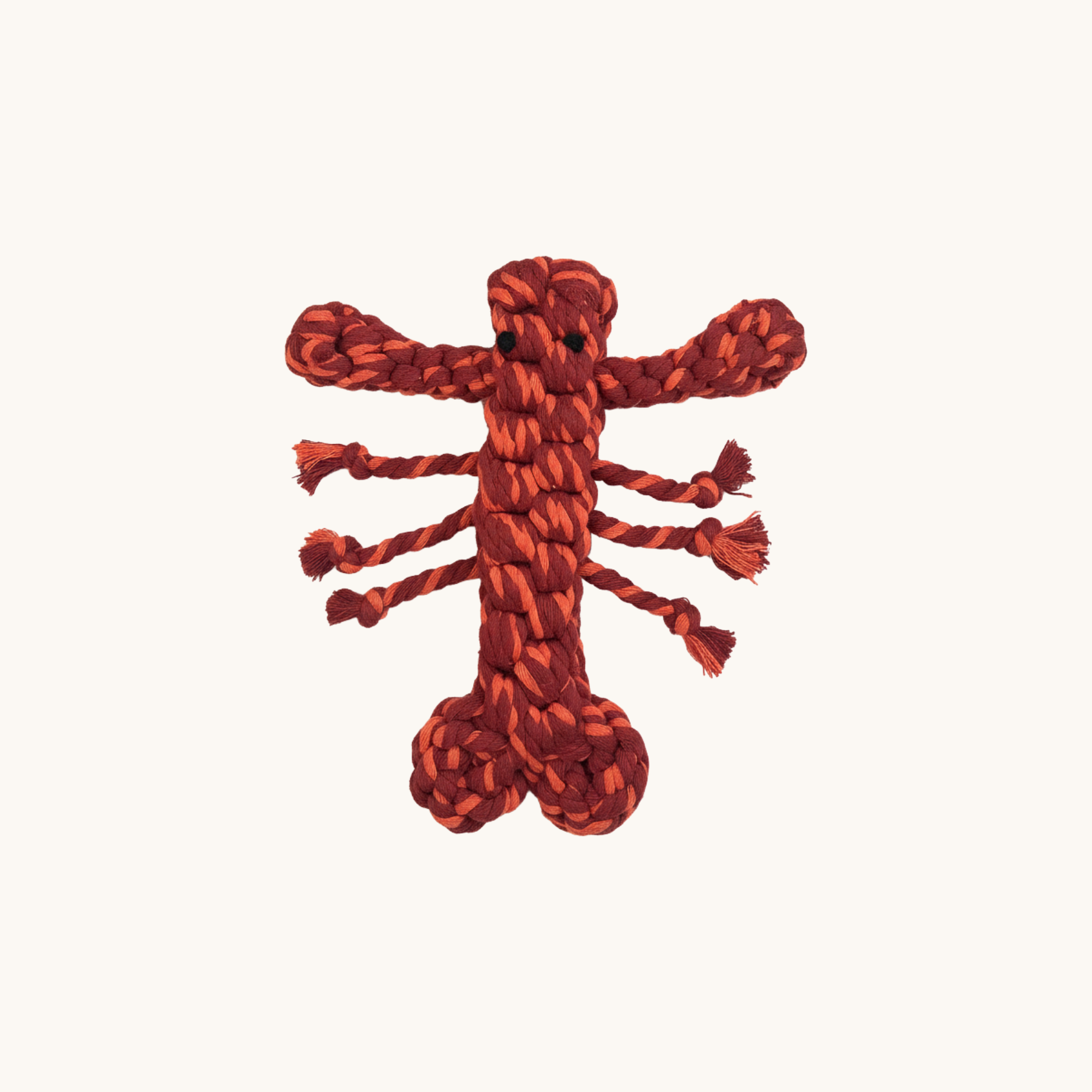 Hand-tied from recycled cotton rope lobster dog toy in large size