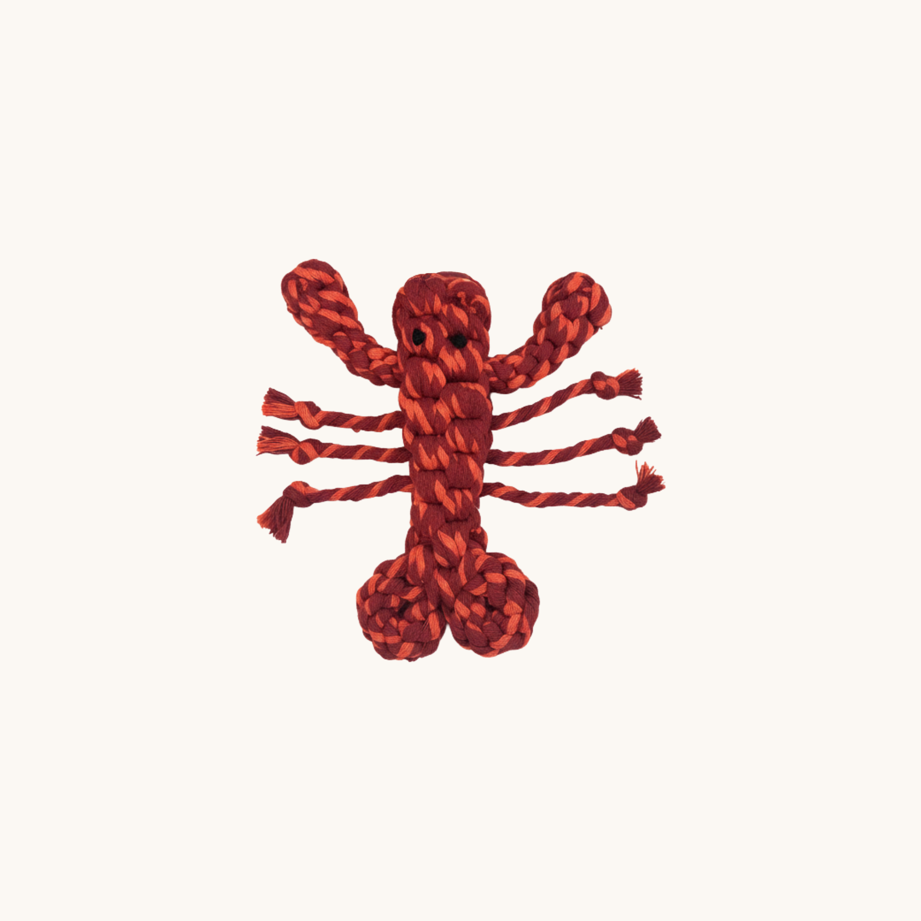 Hand-tied from recycled cotton rope lobster dog toy in small size