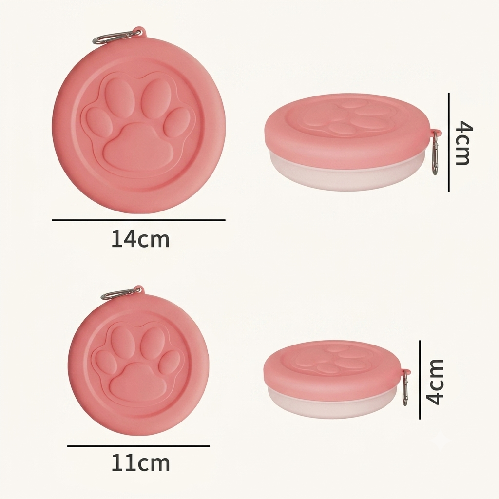 Large and small size of portable pet bowl in pastel red