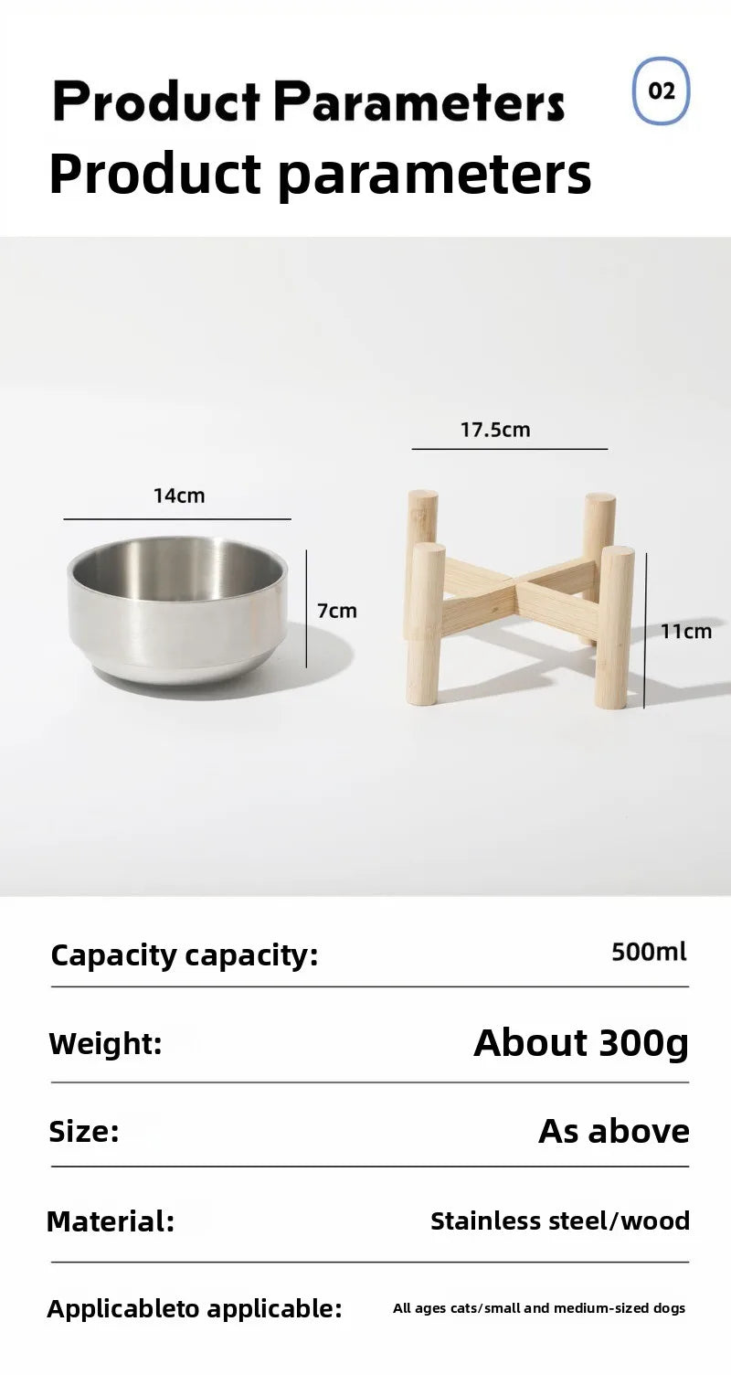 Product parameters of the stainless steel bowl and wooden stand 