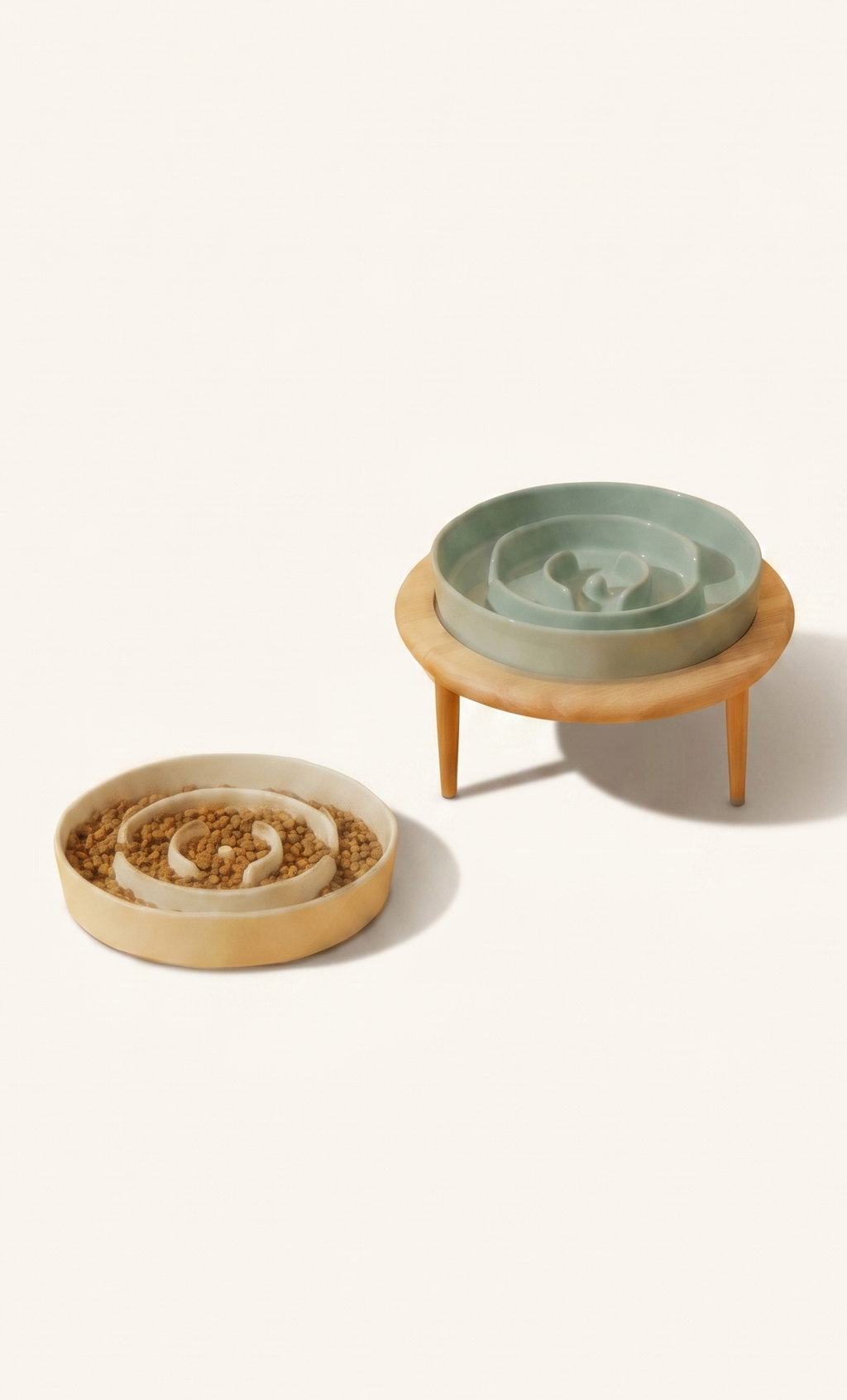 Ceramic slow feeder with and without raised stand
