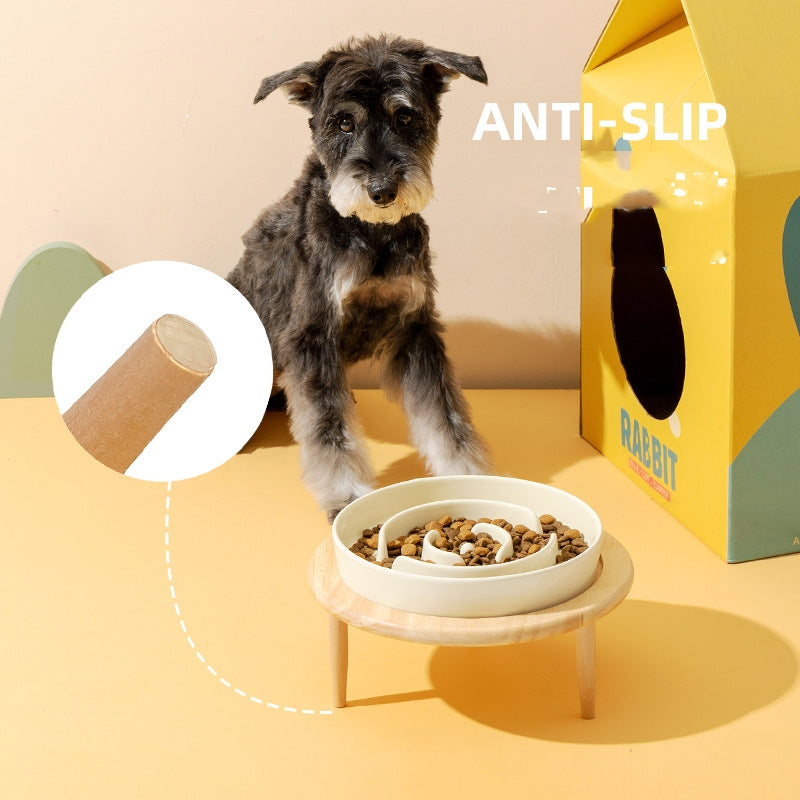 Dog with a bowl of food on a anti-slip stand
