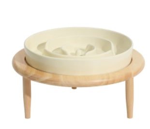 Cream white ceramic slow feeder with stand