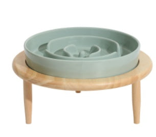 Pistachio green ceramic slow feeder with stand