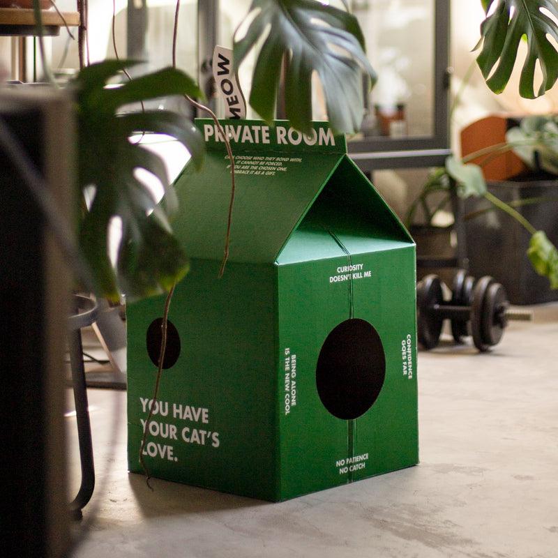 milk-carton-shaped cardboard private Room for your cat 